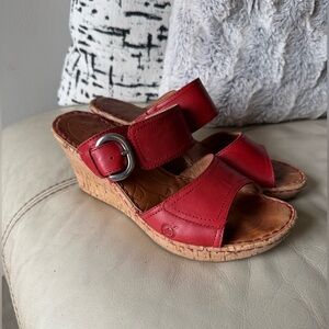 Women's Born Red Leather Wedge Sandals
